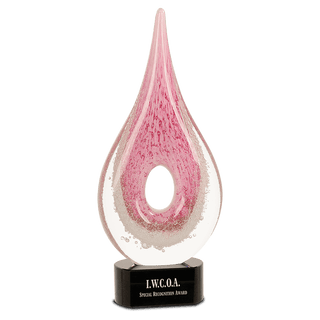 12" Pink Round Window Raindrop Art Glass