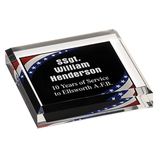 3 3/4" x 3 3/4" Stars & Stripes Marbleized Acrylic Paperweight