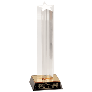 11" Clear Single Star Column Acrylic with Gold/Black Base