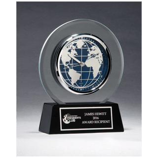 7 1/4" x  8 3/4" Glass Clock with World Dial on Black High Gloss Base, Black Plate