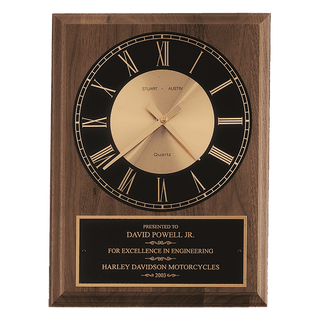 Walnut Round Face Quartz Clock with Black 8" x 10" American Plate