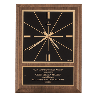 Walnut Square Face Quartz Clock with Black 8" x 10" American Plate