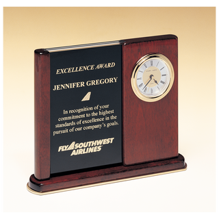 6 3/4" x 8 1/2" Rosewood Piano Finish Clock with Two Engraving Plates to Accomodate Extra Copy