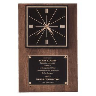 12" x 18" American Walnut Quartz Clock with Black Plate/Hangs Vertical or Horizontal
