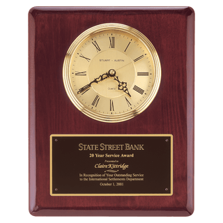 Rosewood Piano Finish Clock, Waterfall Bezel with Glass Lens,Gold 10 1/2" x 13" Dial, Plate
