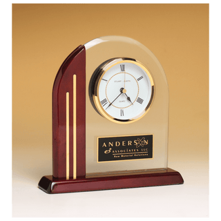7 1/2" x 7 7/8" Arch Clock with Glass Upright and Rosewood Piano Finish Post and Base with Plate