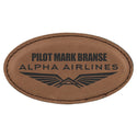 Dark Brown 3 1/4" x 1 3/4" Laserable Leatherette Oval Badge Blank with Magnet