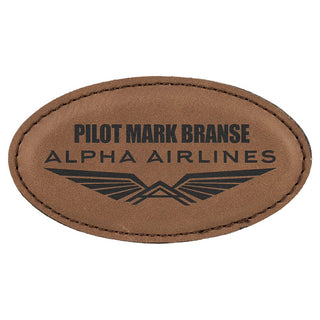 Dark Brown 3 1/4" x 1 3/4" Laserable Leatherette Oval Badge Blank with Magnet