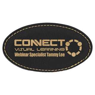Black/Gold 3 1/4" x 1 3/4" Laserable Leatherette Oval Badge Blank with Magnet