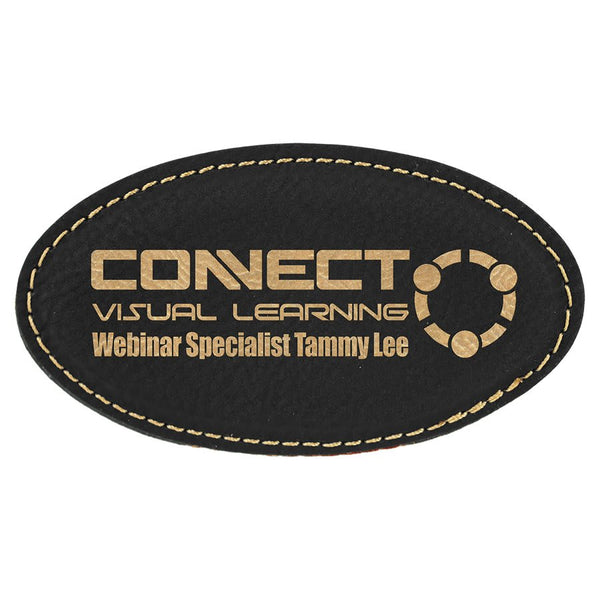 Black/Gold 3 1/4" x 1 3/4" Laserable Leatherette Oval Badge Blank with Magnet
