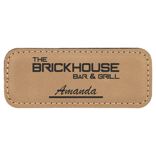 Light Brown 3 1/4" x 1 1/4" Laserable Leatherette Badge Blank with Magnet