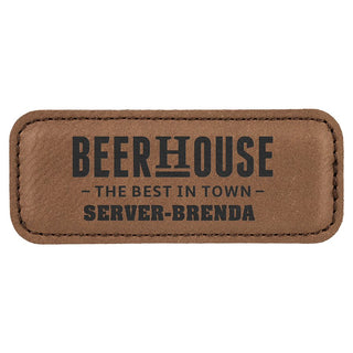 Dark Brown 3 1/4" x 1 1/4" Laserable Leatherette Badge Blank with Magnet