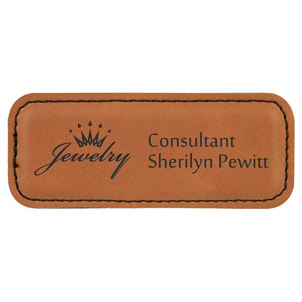 Rawhide 3 1/4" x 1 1/4" Laserable Leatherette Badge Blank with Magnet