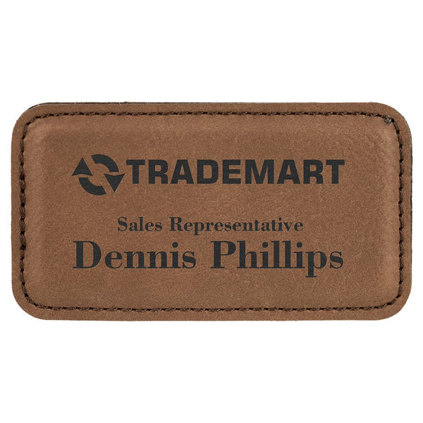 Dark Brown 3 1/4" x 1 3/4" Laserable Leatherette Badge Blank with Magnet