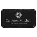 Black/Silver 3 1/4" x 1 3/4" Laserable Leatherette Badge Blank with Magnet