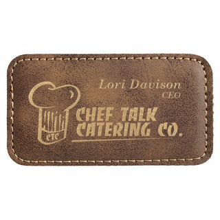 3 1/4" x 1 3/4" Rustic/Gold Laserable Leatherette Badge Blank with Magnet