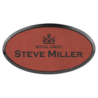 3" x 1 1/2" Rose Laserable Leatherette Oval Badge & Frame