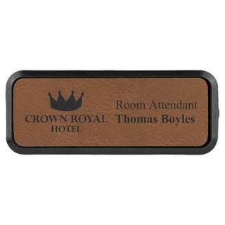 Dark Brown 3" x 1" Laserable Leatherette Round Corner Badge & Frame
