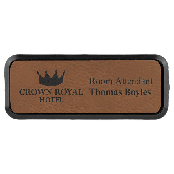 Dark Brown 3" x 1" Laserable Leatherette Round Corner Badge & Frame