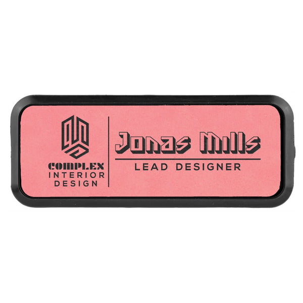 Pink 3" x 1" Laserable Leatherette Round Corner Badge & Frame