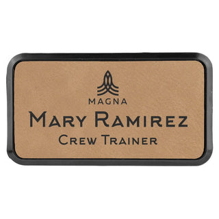 Light Brown 3" x 1 1/2" Laserable Leatherette Round Corner Badge & Frame