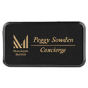 Black/Gold 3" x 1 1/2" Laserable Leatherette Round Corner Badge & Frame
