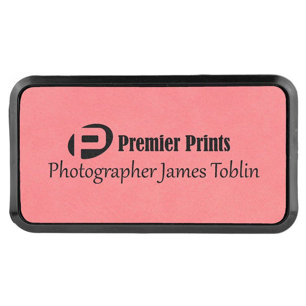 Pink 3" x 1 1/2" Laserable Leatherette Round Corner Badge & Frame