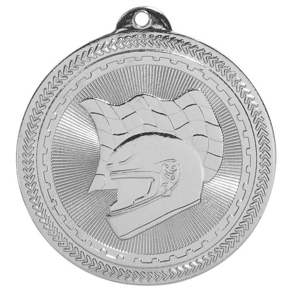 Bright Silver 2" Racing Laserable BriteLazer Medal