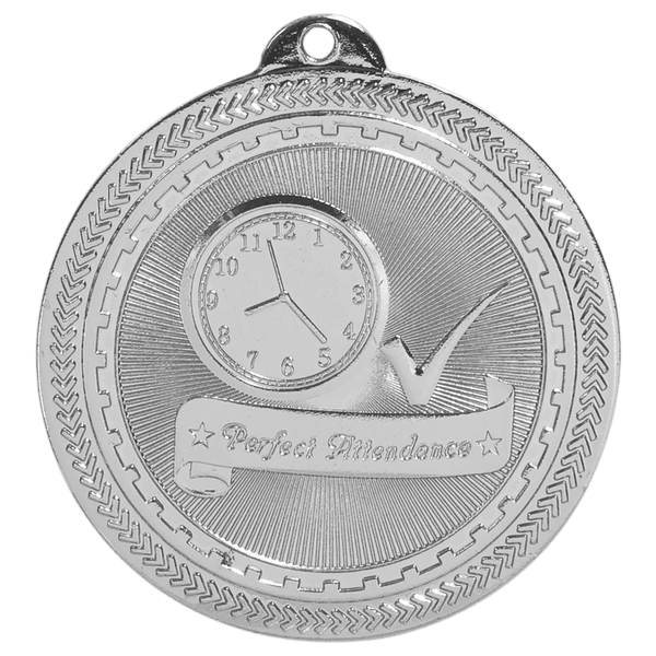 Bright Silver 2" Perfect Attendance Laserable BriteLazer Medal