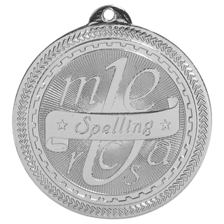 Bright Silver 2" Spelling Laserable BriteLazer Medal