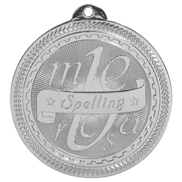Bright Silver 2" Spelling Laserable BriteLazer Medal