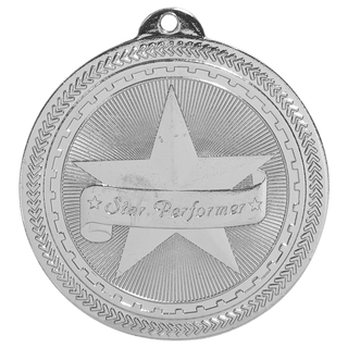 Bright Silver 2" Star Performer Laserable BriteLazer Medal