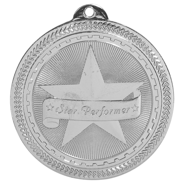 Bright Silver 2" Star Performer Laserable BriteLazer Medal