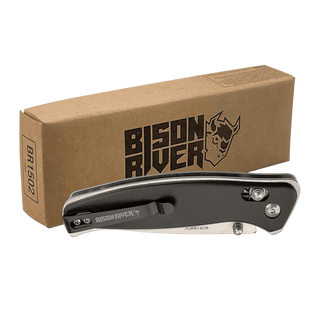 Bison River 4 1/2" Black Button Lock Folding Knife with Clip