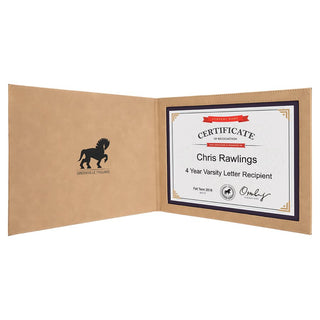 9" x 12" Light Brown Laserable Leatherette Certificate Holder for 8 1/2" x 11