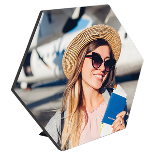 7.5" x 6.53" White ChromaLuxe MDF Hexagon Photo Panel with Kickstand