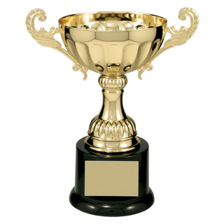 Gold 7 1/2" Completed Metal Cup Trophy on Plastic Base