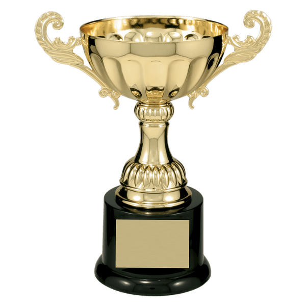 Gold 7 1/2" Completed Metal Cup Trophy on Plastic Base