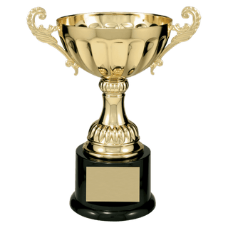 Gold 8 1/2" Completed Metal Cup Trophy on Plastic Base