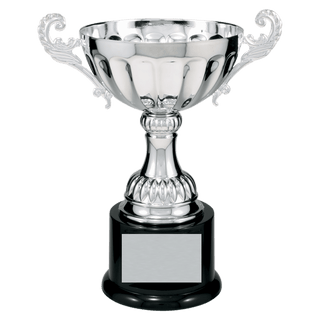 Silver 8 1/2" Completed Metal Cup Trophy on Plastic Base