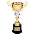 Gold 8 3/4" Completed Metal Cup Trophy on Plastic Base