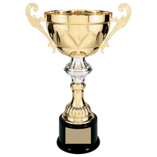 Gold 14 1/2" Completed Metal Cup Trophy on Plastic Base