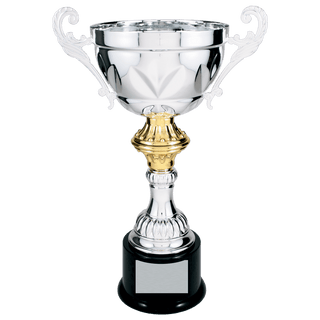Silver 14 1/2" Completed Metal Cup Trophy on Plastic Base