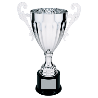 Silver 12" Completed Metal Cup Trophy on Plastic Base