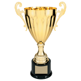 Gold 13 1/4" Completed Metal Cup Trophy on Plastic Base