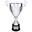 Silver 2 14 1/2" Completed Metal Cup Trophy on Plastic Base