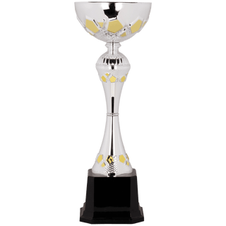 Silver/Gold 13 1/4" Completed Metal Cup Trophy on Plastic Base
