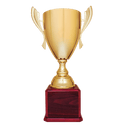 Gold Completed Metal Cup Trophy on Rosewood Royal 2 24 3/4" Piano Finish Base