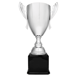 Silver Completed Metal Cup Trophy on Black Royal 2 26 1/2" Piano Finish Base