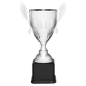 Silver Completed Metal Cup Trophy on Black Royal 22" Piano Finish Base